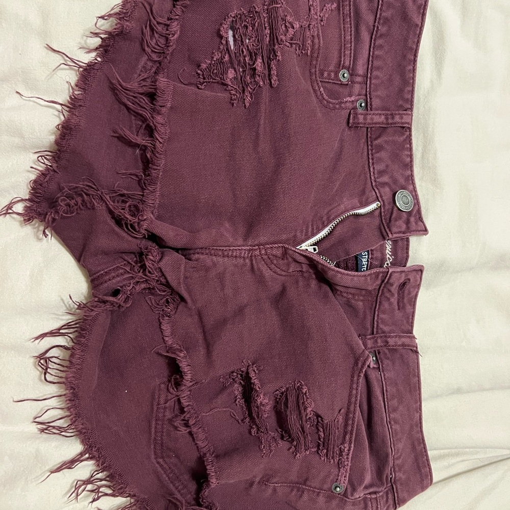American Eagle Outfitters Distressed Maroon Jean Shorts